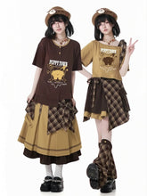 Yellow Colorblock Design Box Pleat Ankle Length Skirt