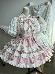 Bunny Print Pink Sweet Lolita Overall Skirt