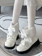 Sweet Lolita White Snow Boots - Fleece Lining & Bow Decor