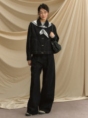 Vintage Navy Blue Low Waist Straight-Leg Jeans