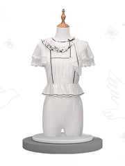 White Ruffled Lace Elegant Lolita Blouse with Black Trim
