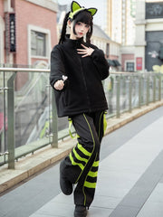 Clearance-Size XL for Bust 124CM Black Zip Closure High Neck Fleece Jacket Liner