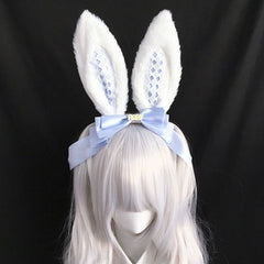 Pink/Red/Black/Black Bow Decorated White Faux Bunny Ear Lolita KC with Diamond Pattern Alice Vibes