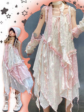 Beige Ruffle Trim Spaghetti Strap Cami Dress with Handkerchief Hem