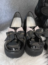 Polished/Matte Black Jirai Kei High Block Heel Platform Slipons with Detachable Bowknots