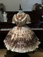 Brown Teddy and Cake Print Sweet Lolita Short Sleeves Dress