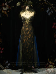 Black and Gold V-neck Slimming Slip Dress