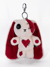 Solo Button Eye, Heart Detail & Visible Stitching White & Red Plush Keychain in Guro Kawaii