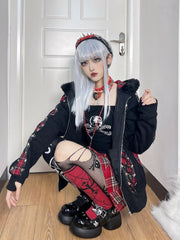 Studs Crack Black Platform Mary Janes with Skeleton Rabbit Buckles