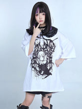 White Jirai Kei Oversized Cartoon Girl Print T-shirt