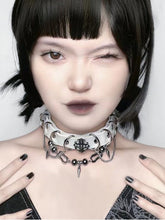 Punk White Metal Rings Chain Choker