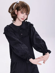 Plus Sizes Available Black Ruffle Trim Peter Pan Collar Sweet Lolita Blouse