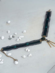 Steampunk Black Lace Dark Green Choker with Tassels
