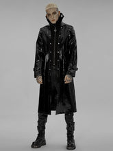 Black Men's Goth Patent Leather Long Coat