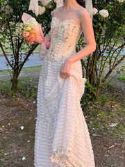 Apricot Floral Print Cotton Bustier Boned Corset Top