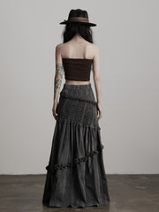 Urban Goth Dark Grey Tie-Dye Ruched Ruffle Mermaid Skirt