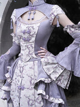 Purple Cheongsam Collar Short Sleeves Top Tassel Charm Decorated