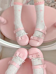 Pink Snowflakes Print Polka-dot Pattern Lolita Calf Socks