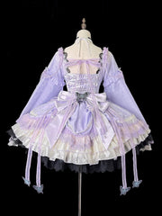 Purple Butterfly Fabric Chinoiserie Lolita Halter Neck Dress with Frog Buttons and Wide Sleeves