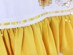 White & Yellow Lace Bowknot Detail Girl and Sunflower Print Dress