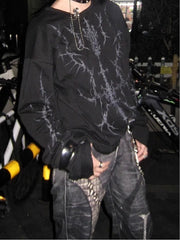 Y2K Punk Print Black Long Sleeves Top