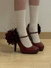 Wine Red High Heel Mary Janes for Classic Lolita - Featuring Removable Flower Accents