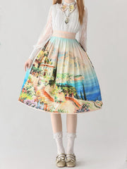 Amalfi Oil Painting Print 77/85cm Length Skirt