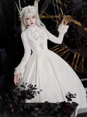 White Under Bust Boned Waist Gothic Shiro Lolita Dress