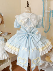 Light Blue Kitty-themed Sailor Collar Sweet Maid Lolita Dress with Heart Apron