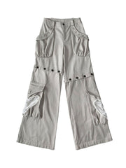 Star-shaped Studs Gray Cargo Pockets Detachable Jeans