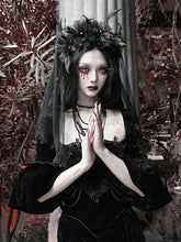 Black Feather and Bead Adorned Floral KC with Veil