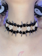 White Punk Skulls and Crosses Black Beads Studs Choker
