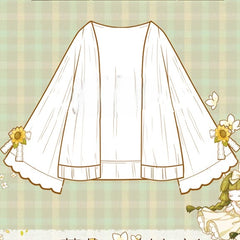 White Knitted Sunflower Bowknot Detail Flounce Sleeves Cardigan