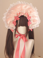 Strawberry Print Bowknot Details Lace Trim Pink Bonnet