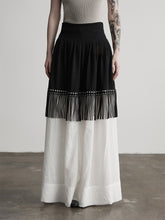 Urban Goth Black and White Patchwork A-Line Skirt with Tassel Decor