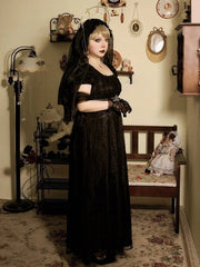 Plus Sizes Available Black Empire Waist Vintage Dress Square Neckline Elegant Lolita One Piece