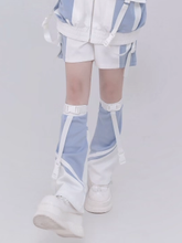 Tenshi Kaiwai Light Blue and White Leg Warmers Techwear Style with Adjustable Snap Cuffs