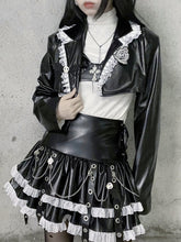 Y2K Gothic Lapel Collar PU Leather Cropped Jacket and Cami Top Set Music Festival Outfits