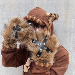 Y2K Cat Caw Shaggy Golves