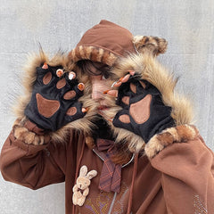 Y2K Cat Caw Shaggy Golves