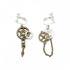 Steampunk Gear Earrings with Metal Chain