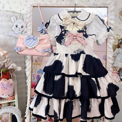 Small Milk Cake 4 Colors Square Neckline Tiered Skirt Sweet Jumper Skirt