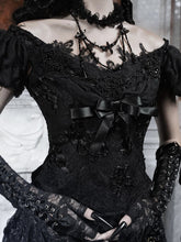 Black Vintage Edwardian Puff Sleeves and Off-the-shoulder Neckline Top