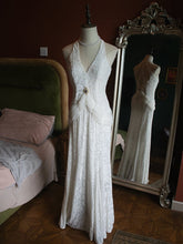 Vintage Rhinestones White Cutout Back V-neck Velvet Gown Evening Dress