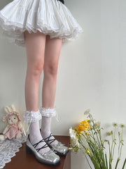 White/Black/Apricot Lolita Bow Pattern Mesh Ruffle Socks with Bow Decoration