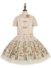Beige Bear Print Ruffle Neckline Dropped Waist Sweet Lolita Dress