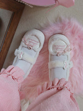 Sweet PU Snap Button Beige Flats with Letter Embroidery Heart Accents & Cozy Fleece Lining