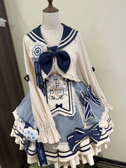 Blue & White Sailor Collar Lolita Coat with Bow Detail