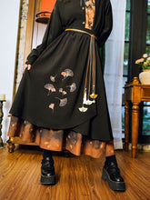 Gothic Cheongsam Black & Orange Ginkgo Print Skirt with Asymmetrical Layers