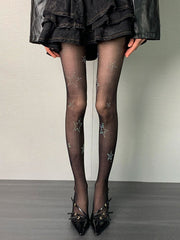 Y2K Black Rhinestoned Star Tights